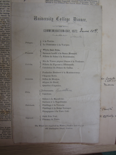 'Millenary Dinner' menu